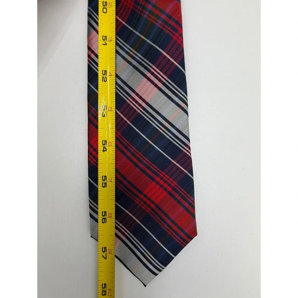 Chaps Mens Silk Necktie Red Navy Blue Green Plaid Classic Formal Dress Tie